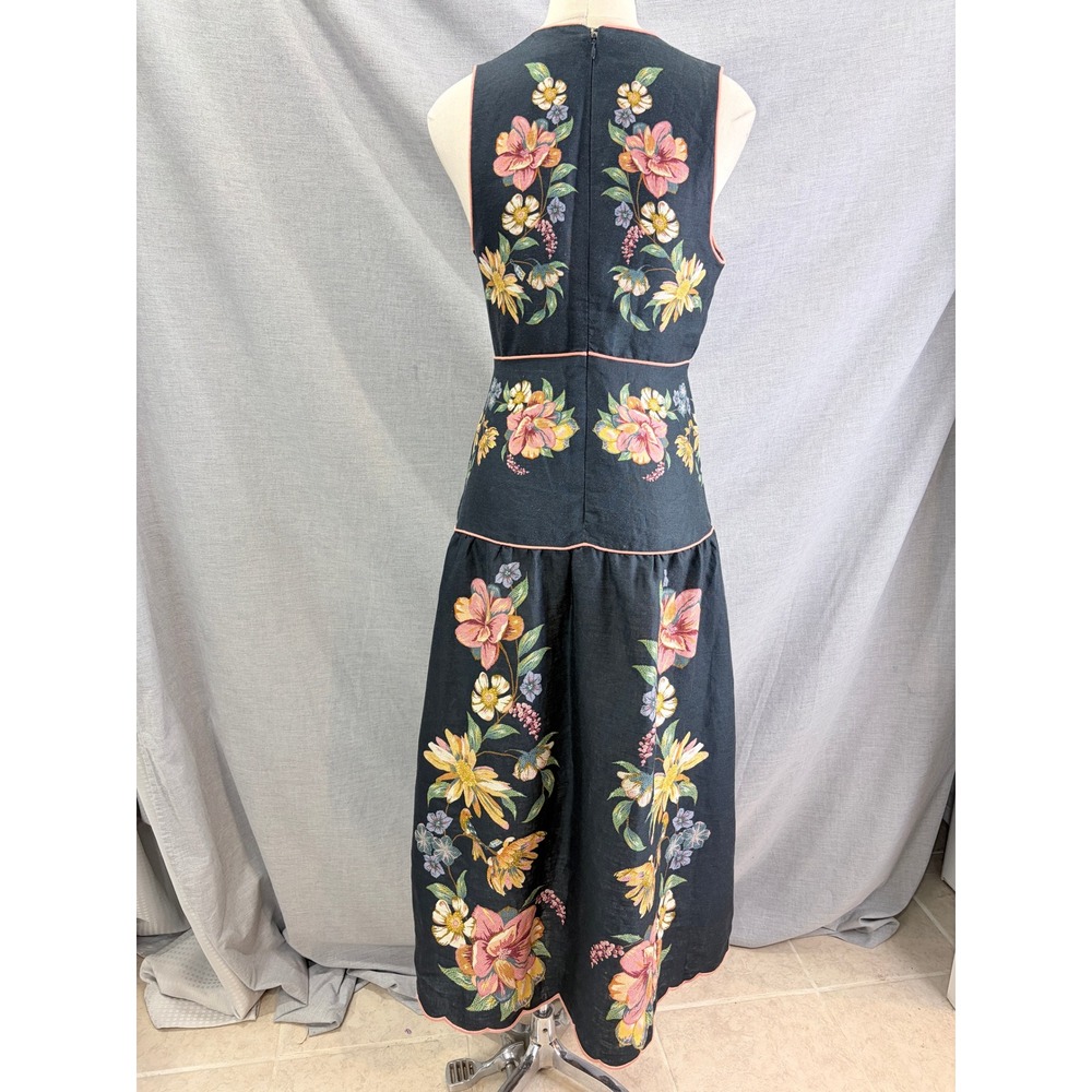 NWT Farm Rio Maira Floral Dark Blue Linen Midi Dress Sleeveless V-Neck - Picture 5 of 16